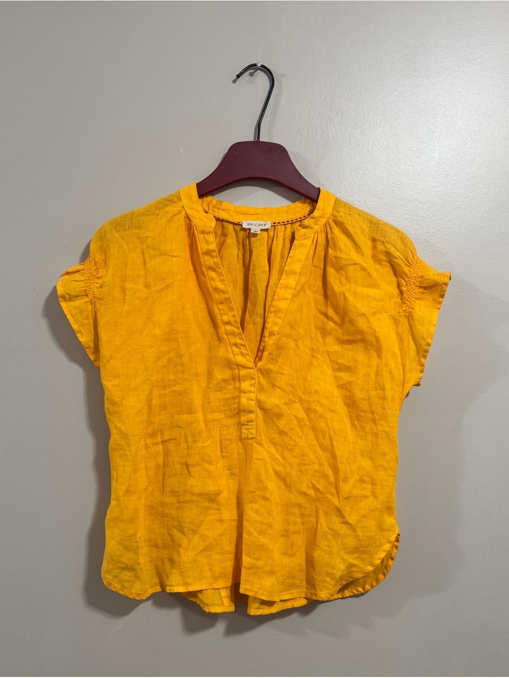 Pilcro Anthropologie Mustard Yellow Linen Top Woman’s Size Small